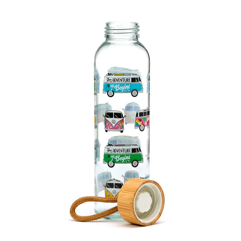 Volkswagen VW T1 Camper Bus Summer & Surf 500ml Glass Water Bottle - Gift Arch