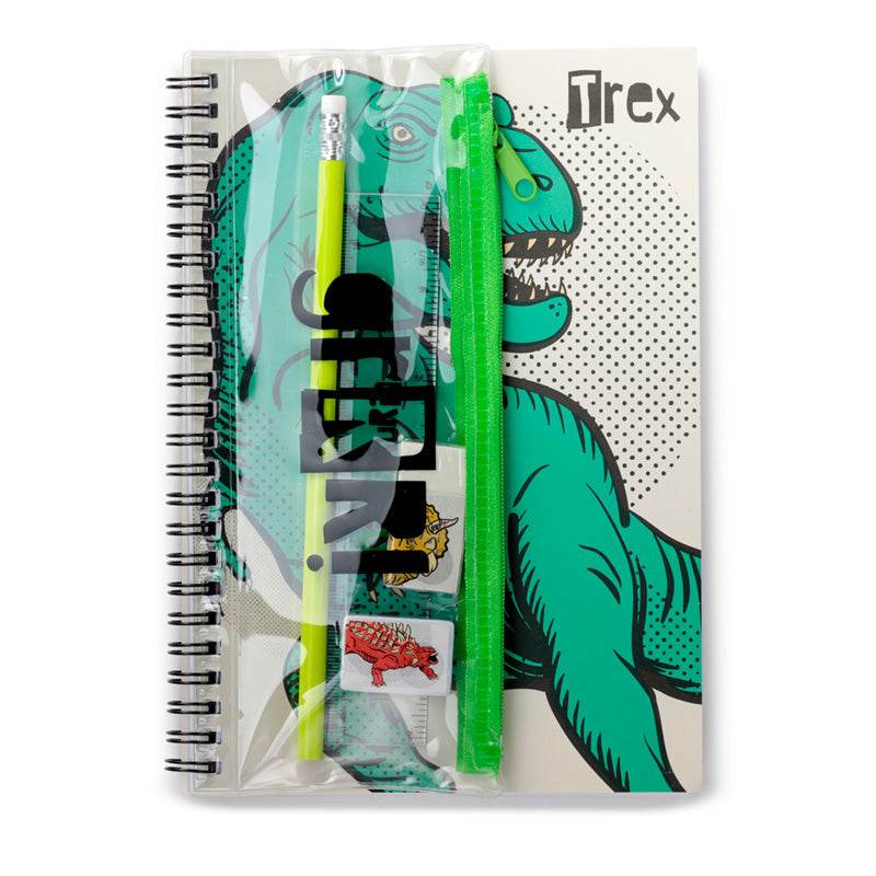 Dinosauria Ring Bound Notepad & Pencil Case 6 Piece Stationery Set - Gift Arch