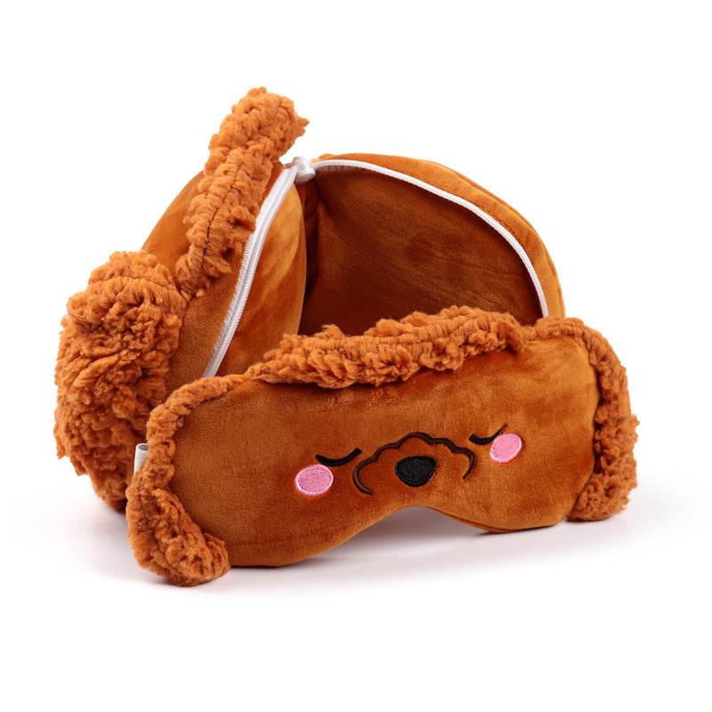 Relaxeazzz Adoramals Gigi the Toy Poodle Plush Travel Pillow & Eye Mask - Gift Arch