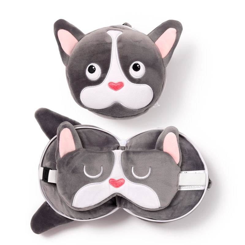 Relaxeazzz French Bulldog Plush Travel Pillow & Eye Mask - Gift Arch