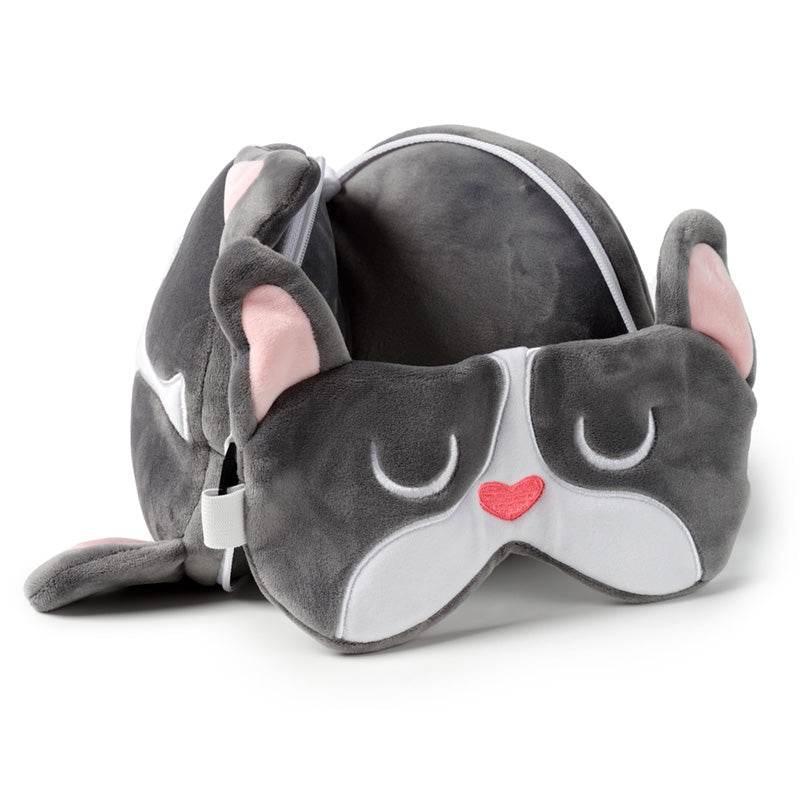 Relaxeazzz French Bulldog Plush Travel Pillow & Eye Mask - Gift Arch