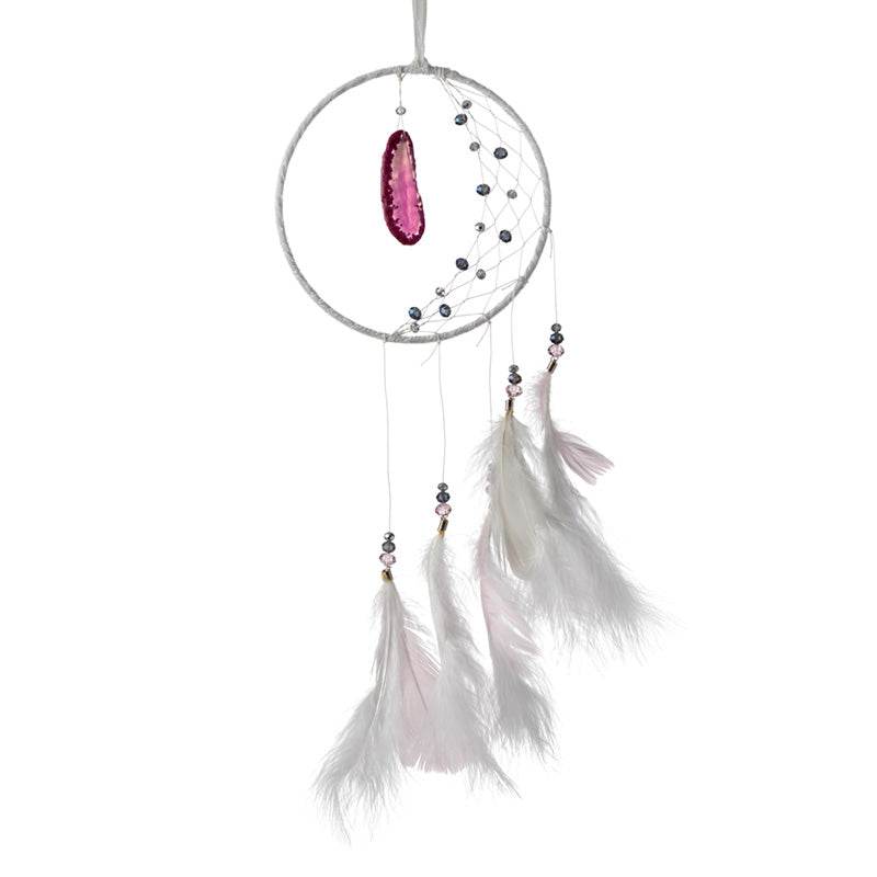 White Sickle Crescent Moon Dreamcatcher with Agate Charm - Gift Arch