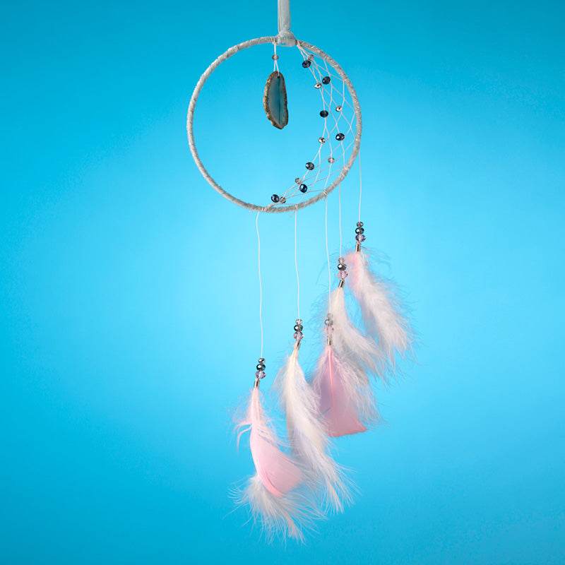 White Sickle Crescent Moon Dreamcatcher with Agate Charm - Gift Arch