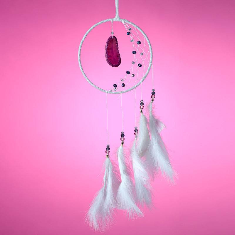 White Sickle Crescent Moon Dreamcatcher with Agate Charm - Gift Arch