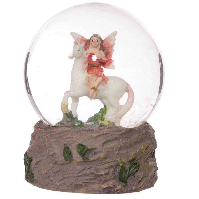 Flower Fairy Riding Unicorn Snow Globe - Gift Arch