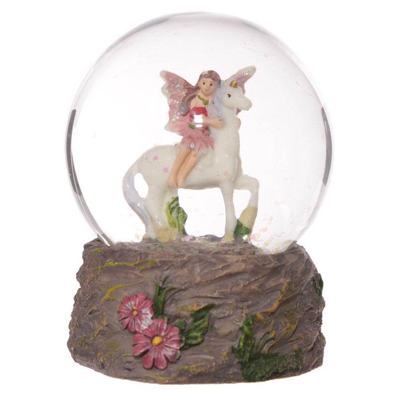 Flower Fairy Riding Unicorn Snow Globe - Gift Arch
