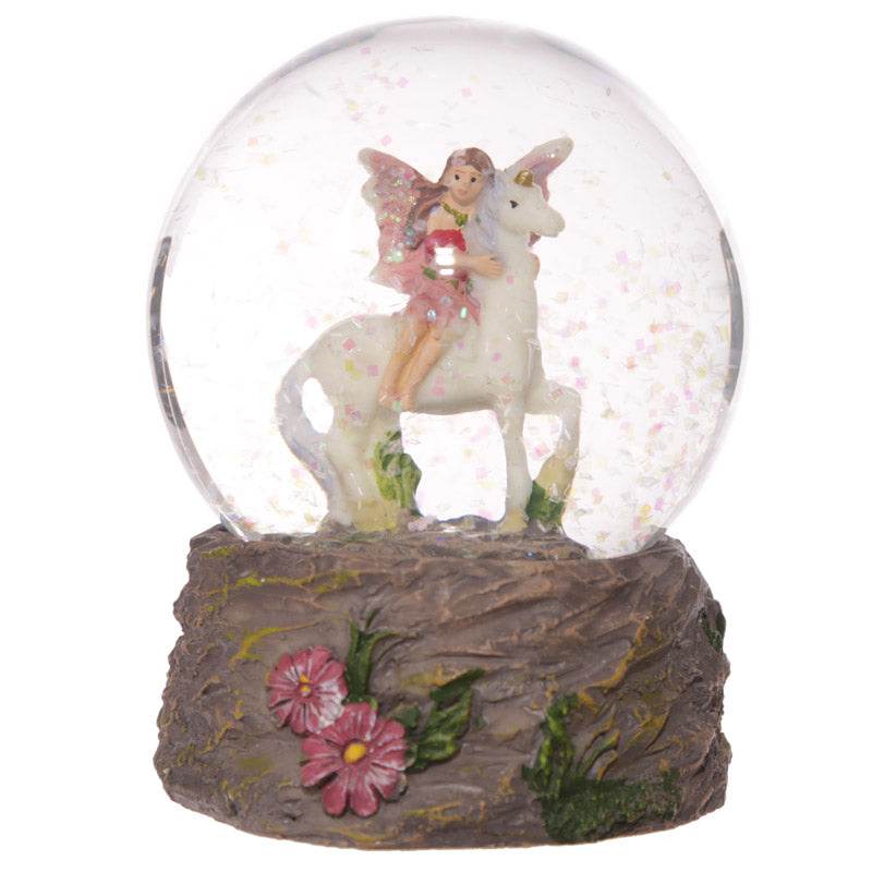 Flower Fairy Riding Unicorn Snow Globe - Gift Arch