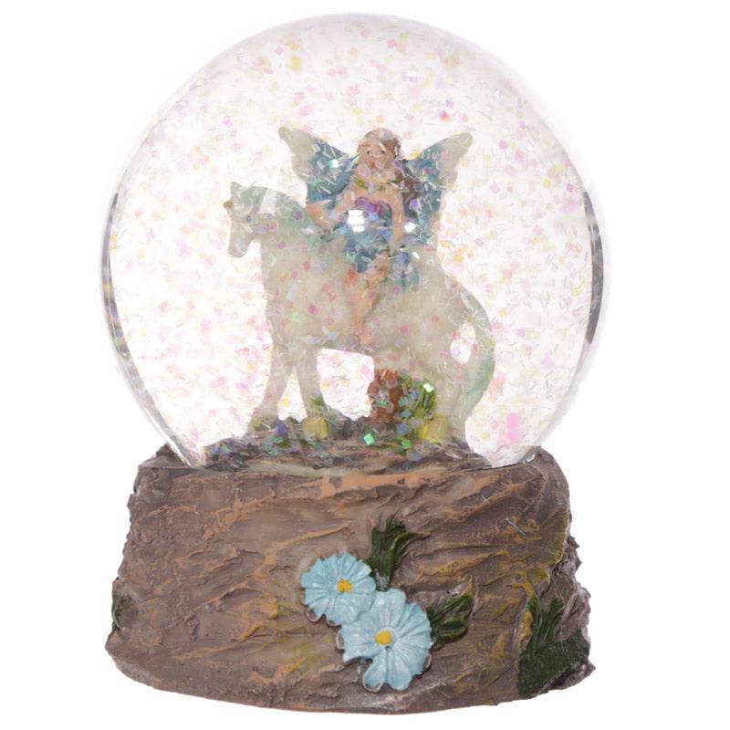 Flower Fairy Riding Unicorn Snow Globe - Gift Arch