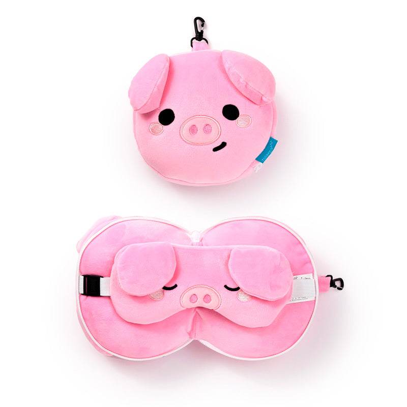 Relaxeazzz Adoramals Oliver the Pig Plush Travel Pillow & Eye Mask - Gift Arch