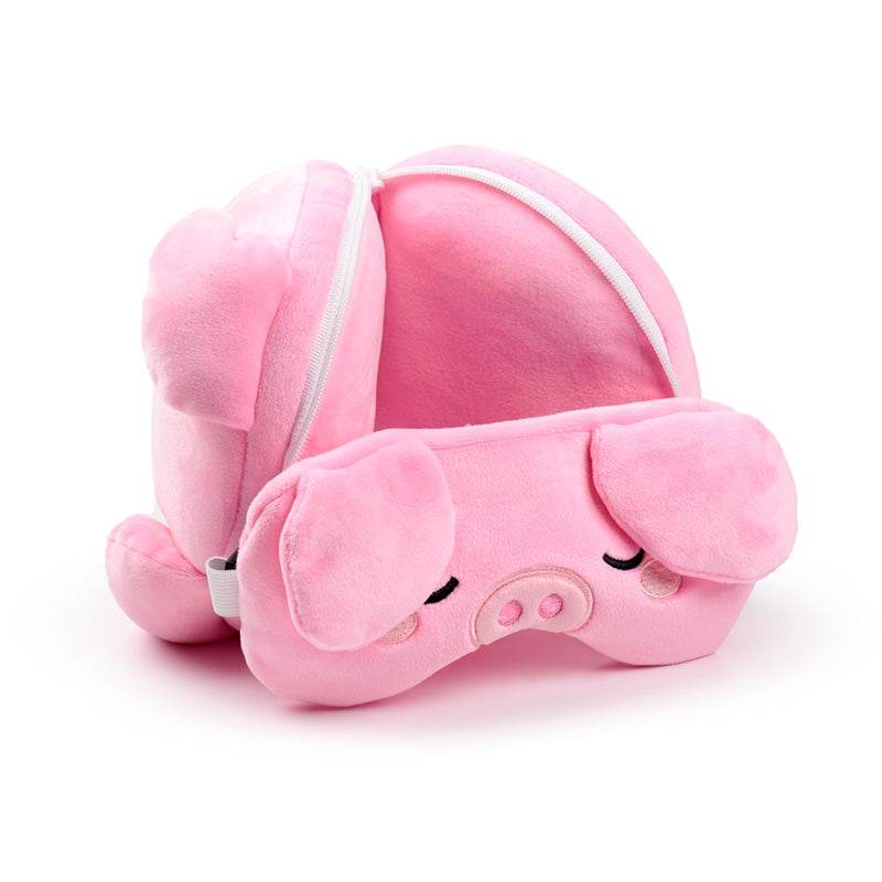 Relaxeazzz Adoramals Oliver the Pig Plush Travel Pillow & Eye Mask - Gift Arch