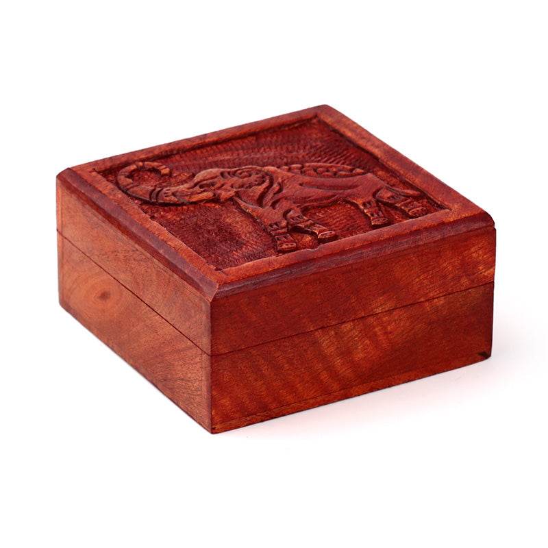 Mango Wood Carved Elephant Trinket Box - Gift Arch