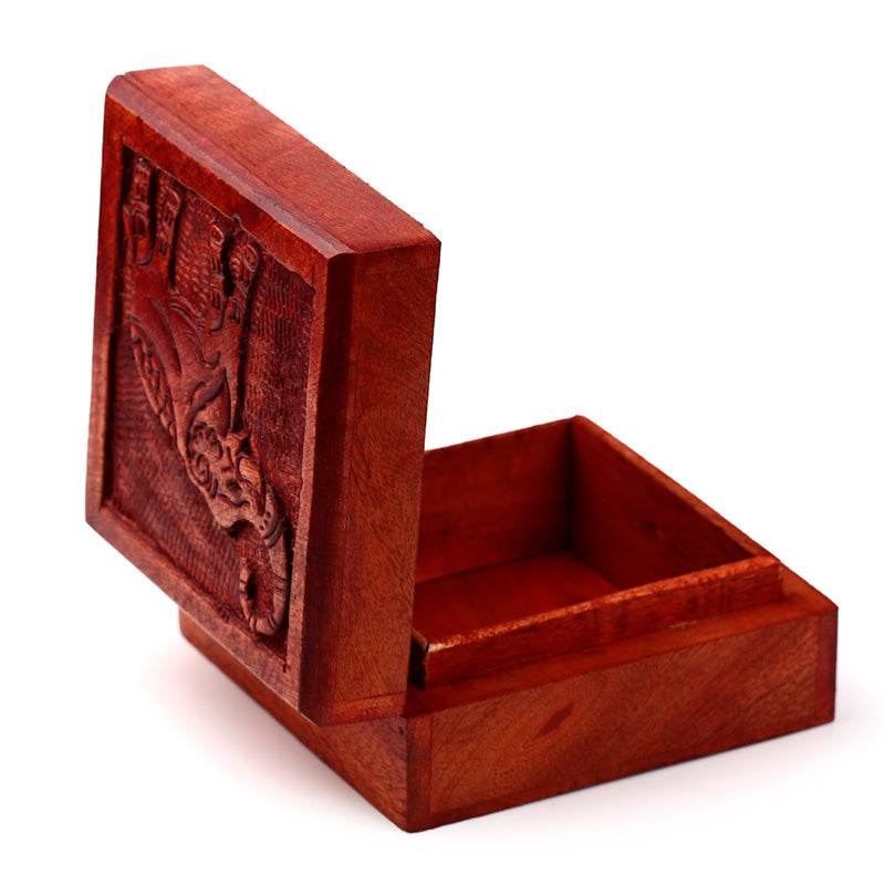 Mango Wood Carved Elephant Trinket Box - Gift Arch