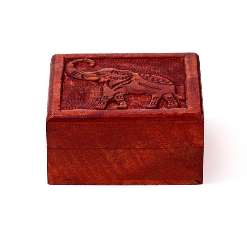 Mango Wood Carved Elephant Trinket Box - Gift Arch