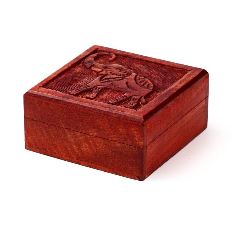 Mango Wood Carved Elephant Trinket Box - Gift Arch