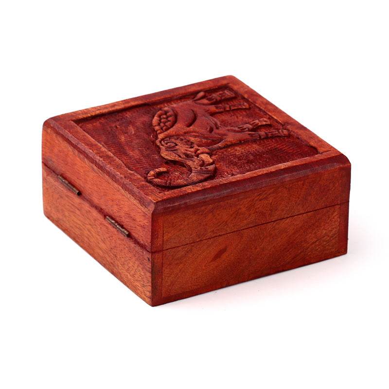 Mango Wood Carved Elephant Trinket Box - Gift Arch