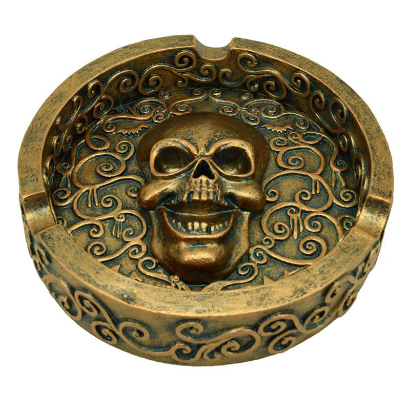 Brushed Metallic Gold Effect Skull Ashtray - Gift Arch