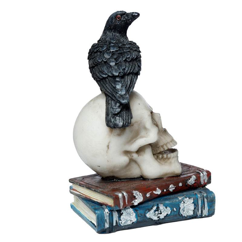 Crow Standing on Skull & Books Ornament - Gift Arch