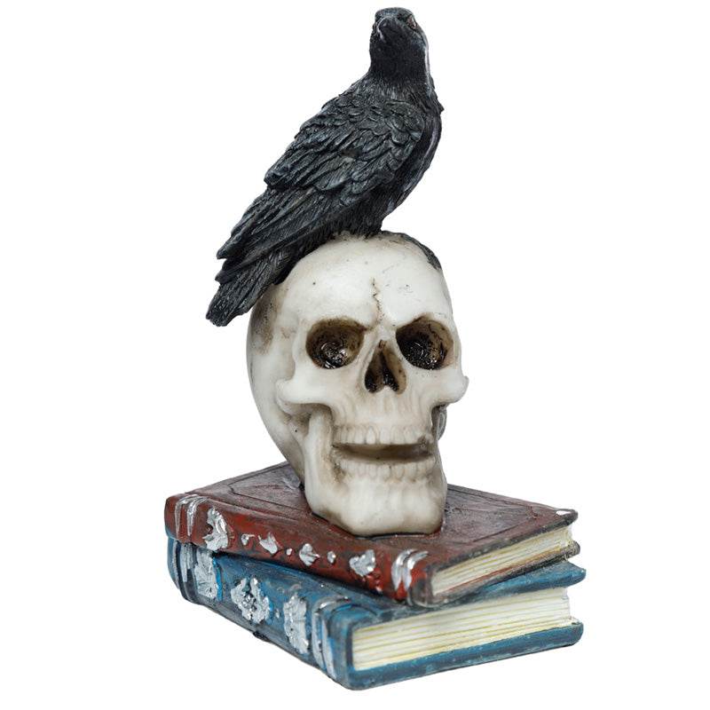 Crow Standing on Skull & Books Ornament - Gift Arch