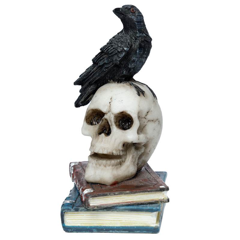 Crow Standing on Skull & Books Ornament - Gift Arch