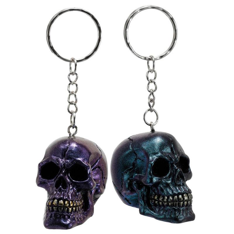 Skulls and Roses Dark Metallic and Gold Skull Keyring - Gift Arch