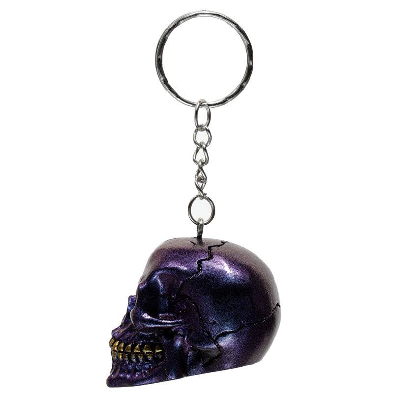 Skulls and Roses Dark Metallic and Gold Skull Keyring - Gift Arch