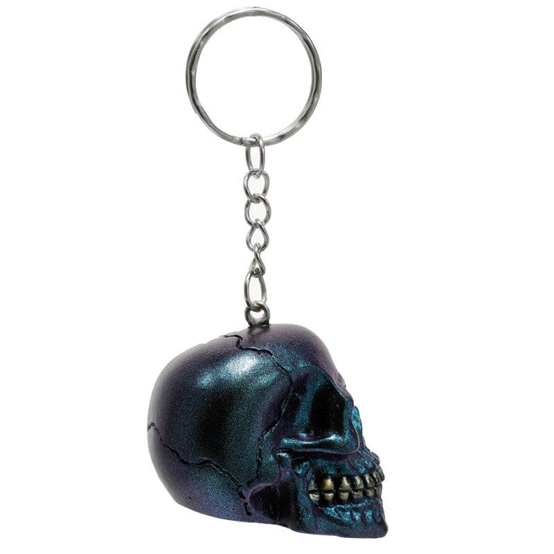 Skulls and Roses Dark Metallic and Gold Skull Keyring - Gift Arch