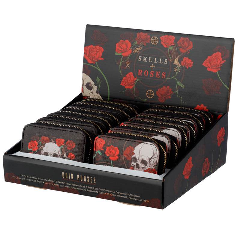Skulls and Roses Zip Around Small Wallet Purse - Gift Arch