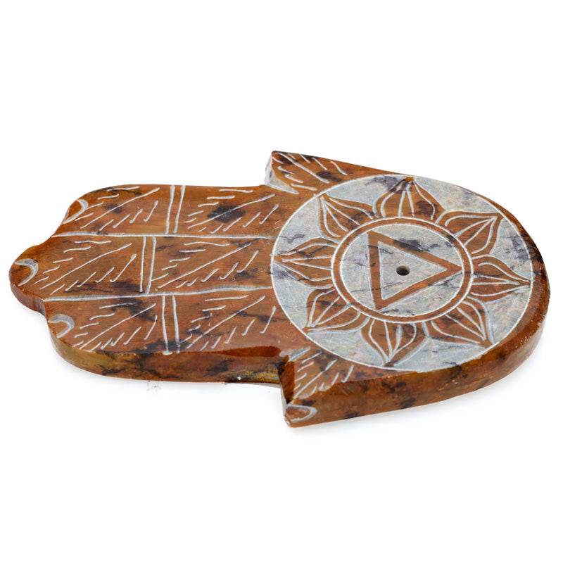 Carved Soapstone Chakra Hand Ashcatcher Incense Stick Burner - Gift Arch