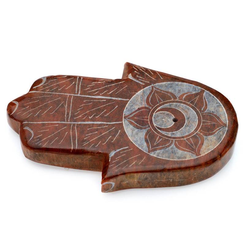 Carved Soapstone Chakra Hand Ashcatcher Incense Stick Burner - Gift Arch