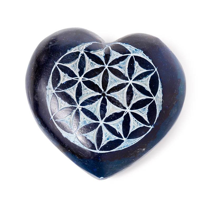 Carved Soapstone Chakra Heart Flower of Life Ashcatcher Incense Stick Burner - Gift Arch