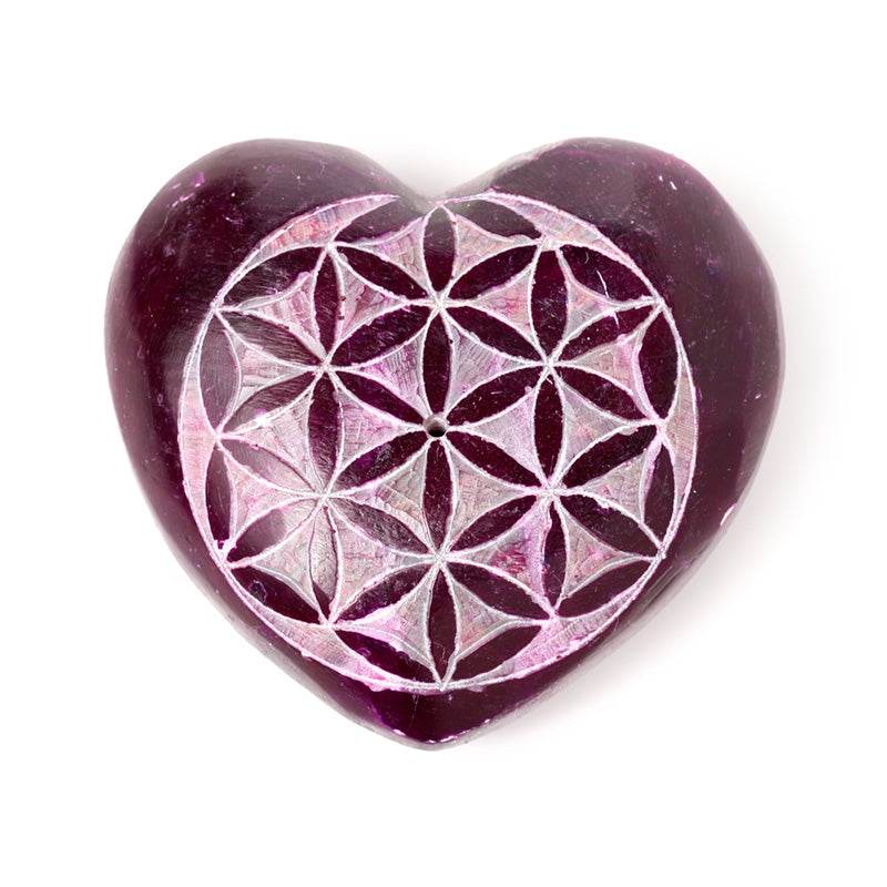 Carved Soapstone Chakra Heart Flower of Life Ashcatcher Incense Stick Burner - Gift Arch