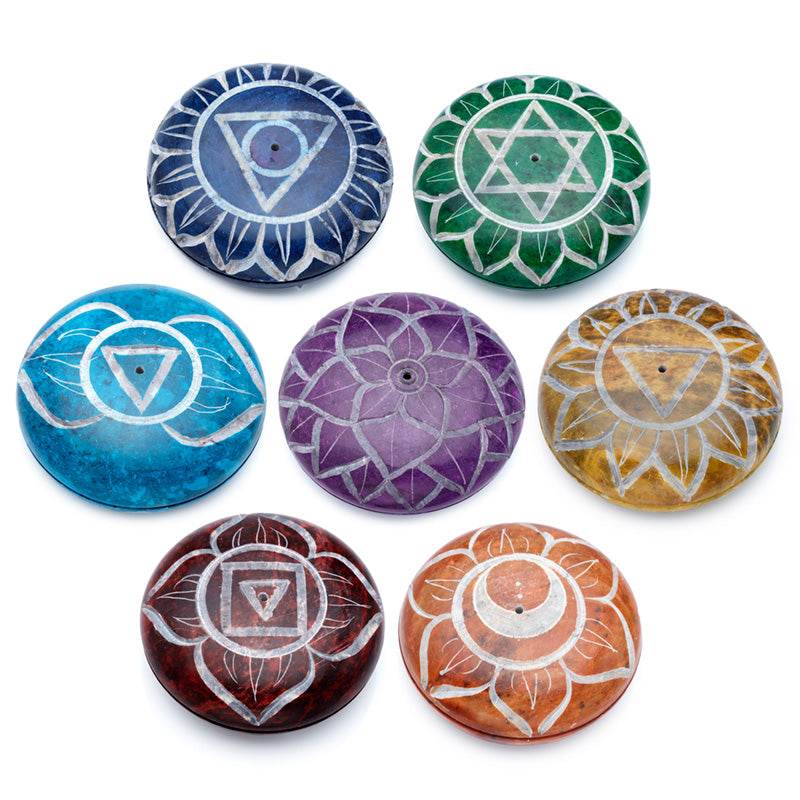 Carved Soapstone Chakra Pebble Ashcatcher Incense Stick Burner - Gift Arch