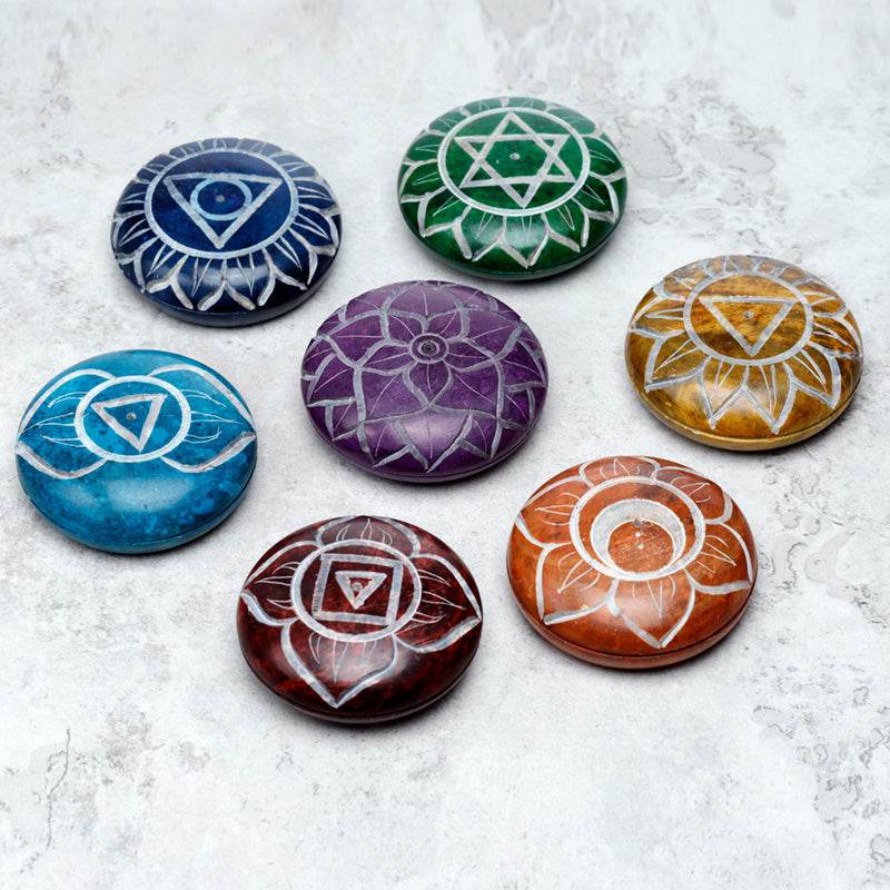 Carved Soapstone Chakra Pebble Ashcatcher Incense Stick Burner - Gift Arch