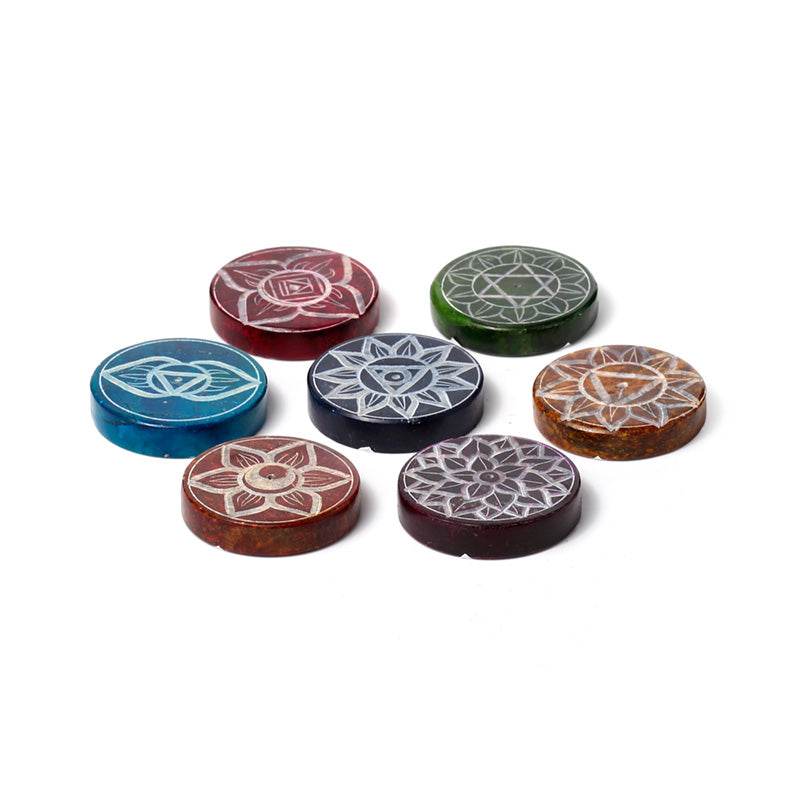 Carved Soapstone Chakra Round Ashcatcher Incense Stick Burner - Gift Arch