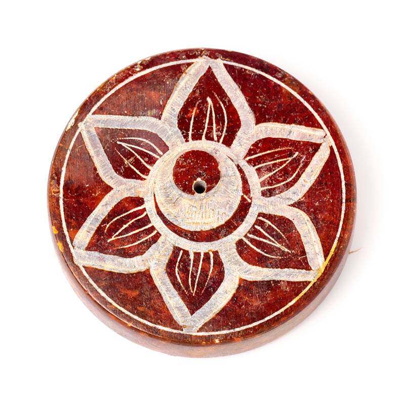 Carved Soapstone Chakra Round Ashcatcher Incense Stick Burner - Gift Arch