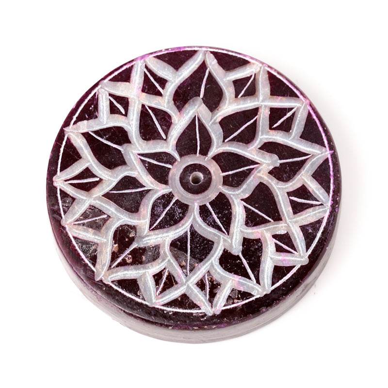 Carved Soapstone Chakra Round Ashcatcher Incense Stick Burner - Gift Arch