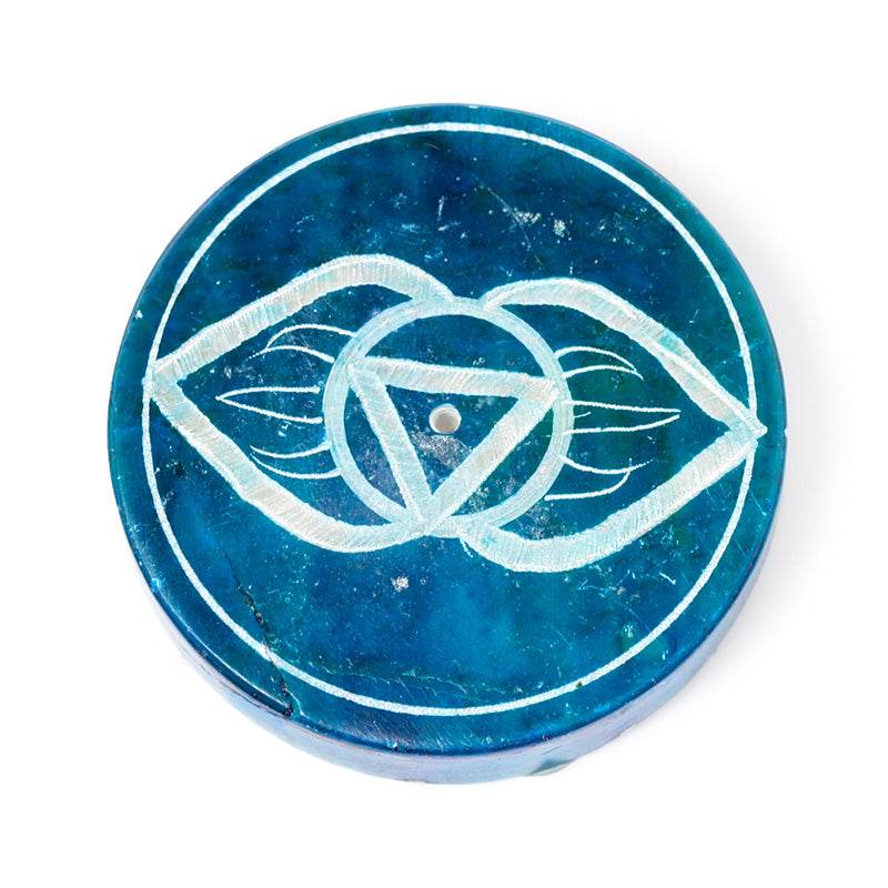 Carved Soapstone Chakra Round Ashcatcher Incense Stick Burner - Gift Arch