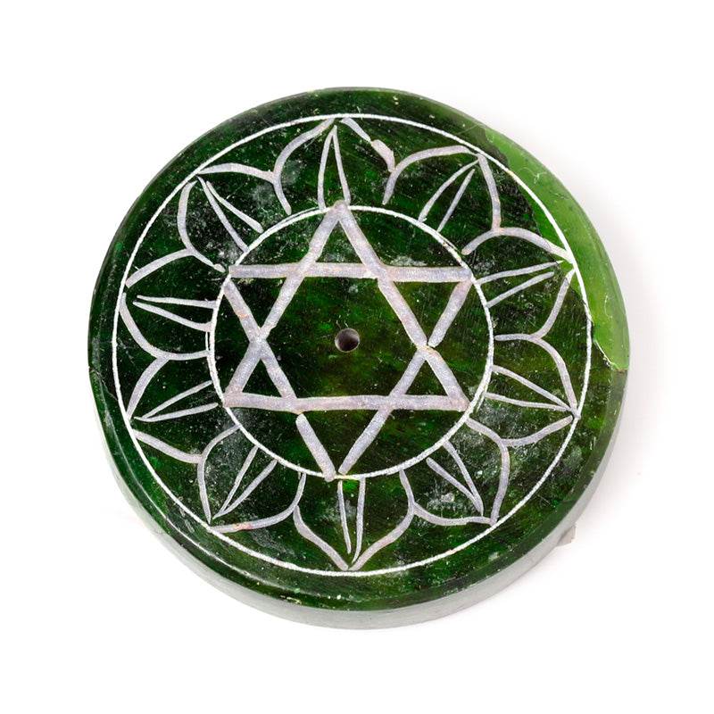 Carved Soapstone Chakra Round Ashcatcher Incense Stick Burner - Gift Arch