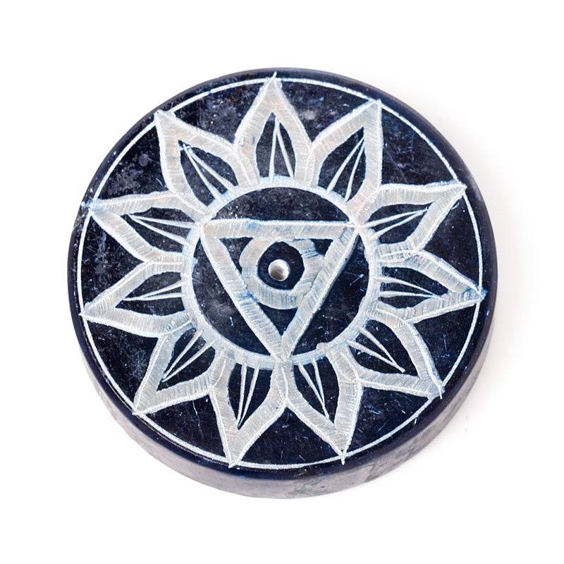 Carved Soapstone Chakra Round Ashcatcher Incense Stick Burner - Gift Arch