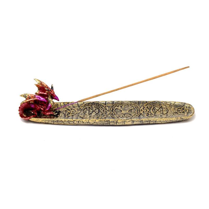 Enchanted Nightmare Mystical Symbols Fire Dragon Ashcatcher Incense Stick Burner - Gift Arch