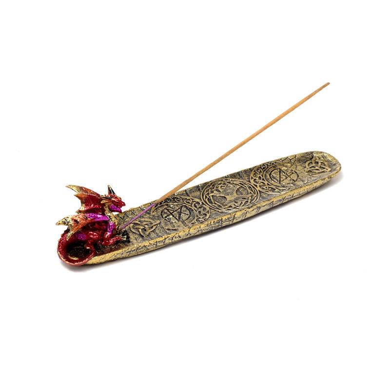 Enchanted Nightmare Mystical Symbols Fire Dragon Ashcatcher Incense Stick Burner - Gift Arch