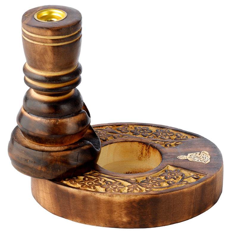Flower Garden Carved Mango Wood Backflow Incense Burner - Gift Arch