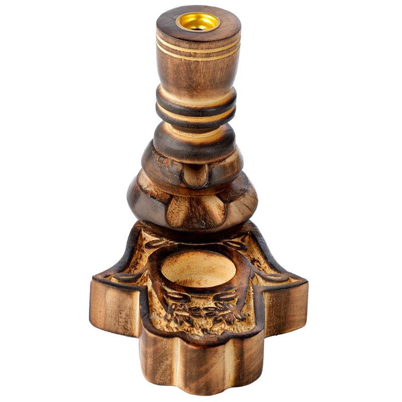 Hamsa Garden Carved Mango Wood Backflow Incense Burner - Gift Arch