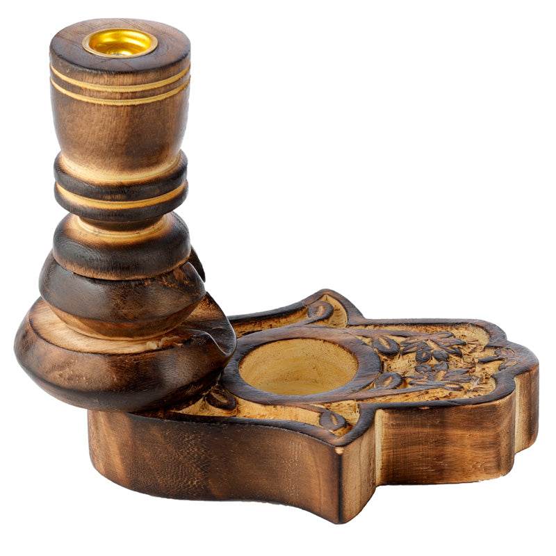 Hamsa Garden Carved Mango Wood Backflow Incense Burner - Gift Arch