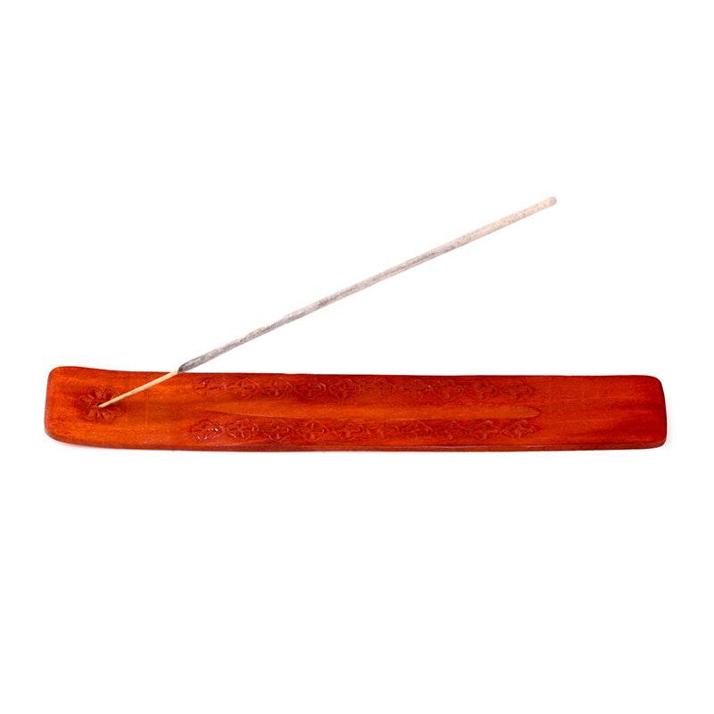 Mango Wood Ashcatcher Incense Stick Burner with Flower Engraving - Gift Arch