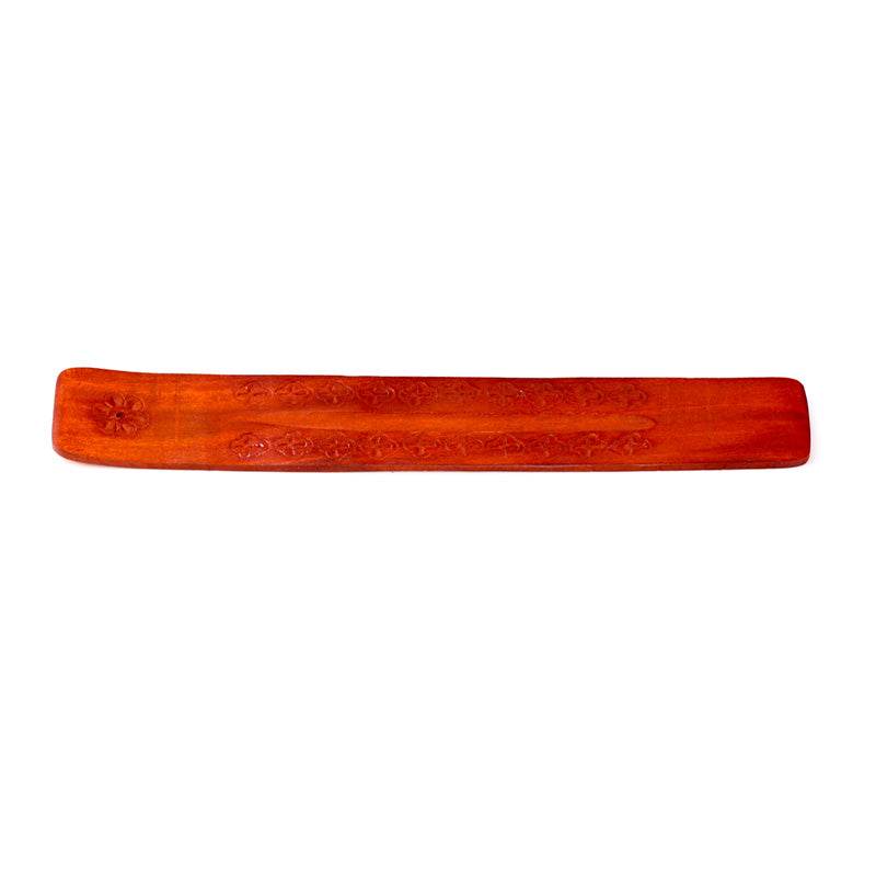 Mango Wood Ashcatcher Incense Stick Burner with Flower Engraving - Gift Arch