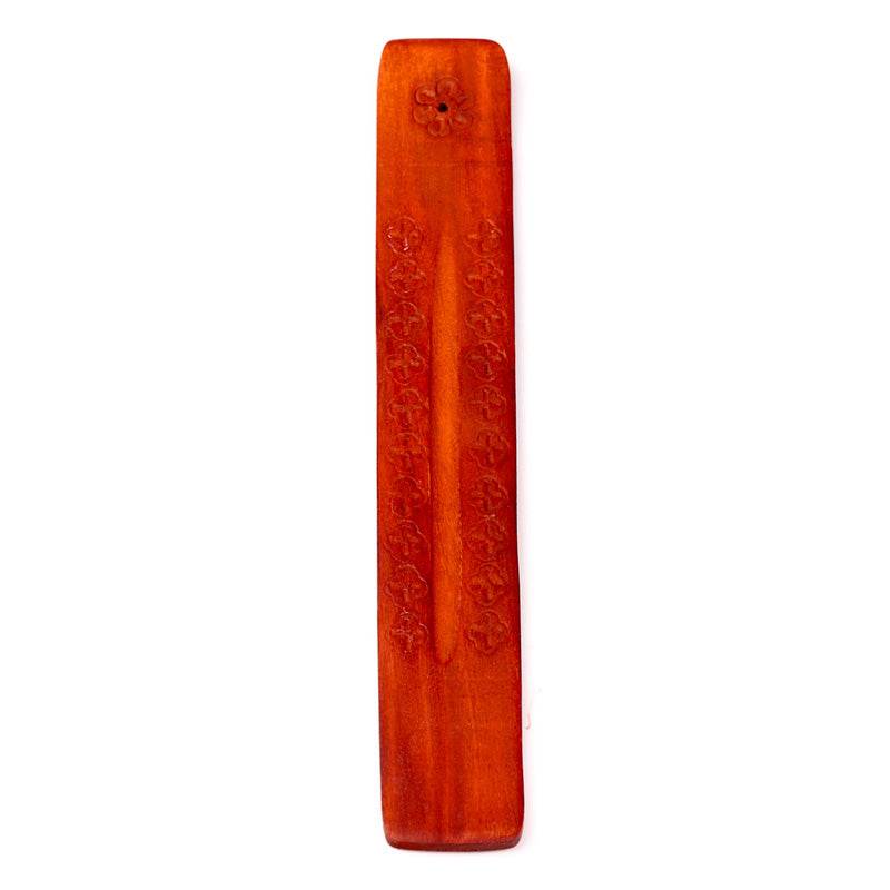 Mango Wood Ashcatcher Incense Stick Burner with Flower Engraving - Gift Arch