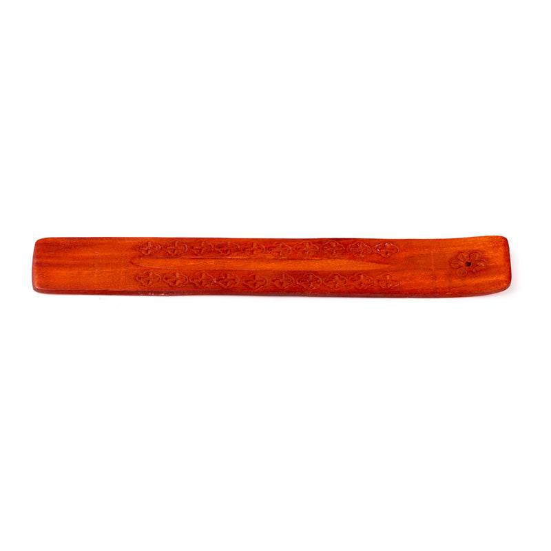 Mango Wood Ashcatcher Incense Stick Burner with Flower Engraving - Gift Arch