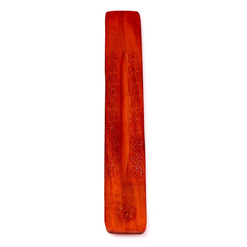 Mango Wood Ashcatcher Incense Stick Burner with Flower Engraving - Gift Arch