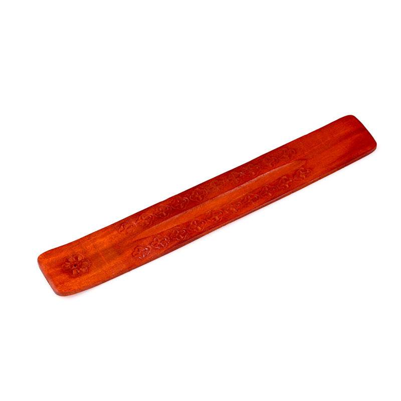Mango Wood Ashcatcher Incense Stick Burner with Flower Engraving - Gift Arch